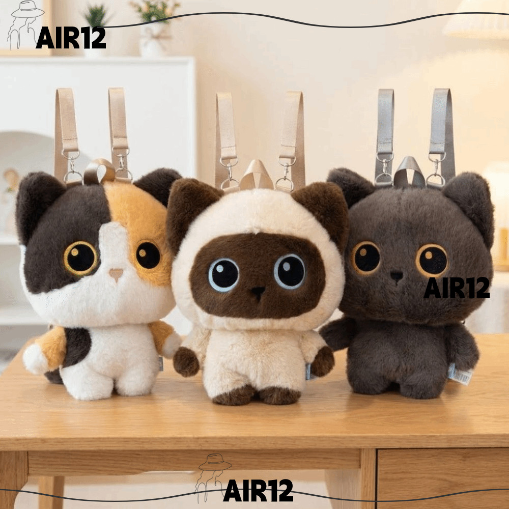 AIR กระเป๋าเป้สะพายหลังแมวน่ารัก,น้ําหนักเบานุ่มFluffyลูกแมวกระเป๋านักเรียน,แฟชั่นPlushยืนแมวขนาดใหญ่ความจุกระเป๋าผู้ใหญ่/นักเรียน/เด็ก