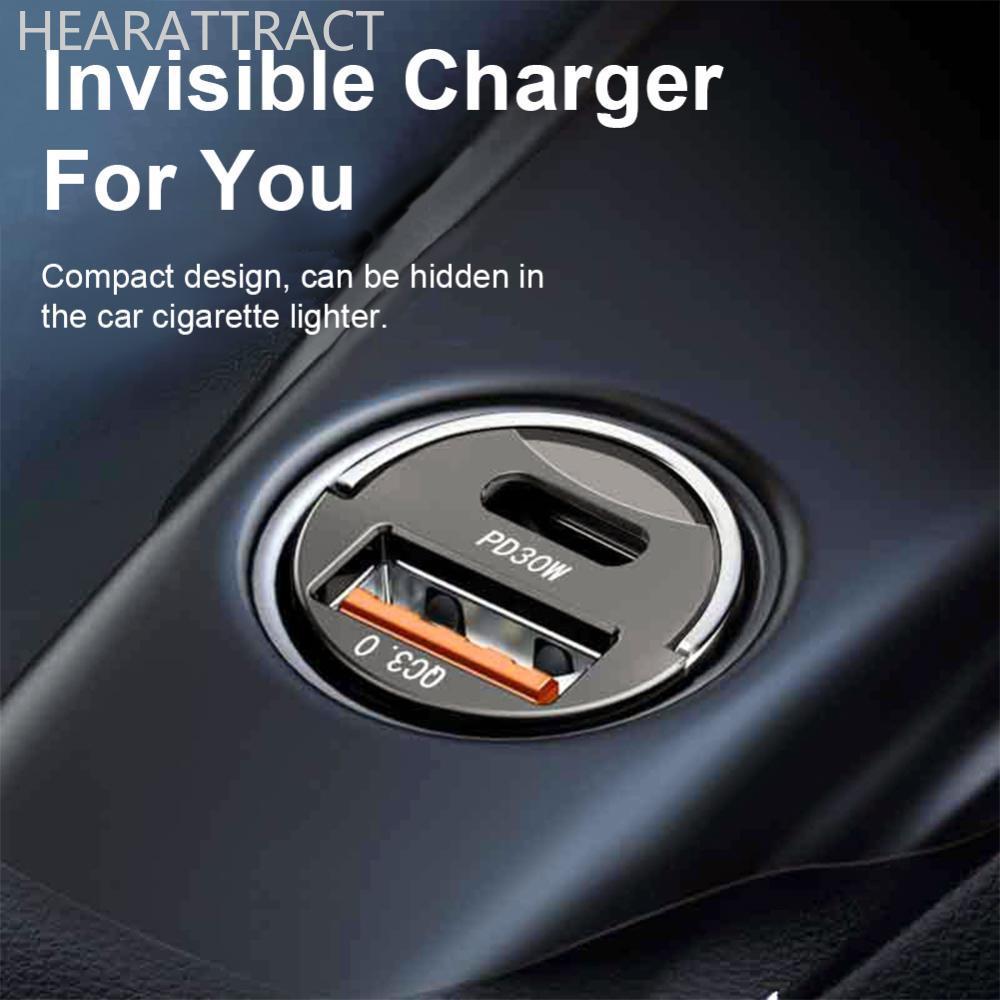 HEARATTRACT 200W Mini Car Dual Port USB Charger Fast Charging Socket 100w PD USB Type C Dual Portsที