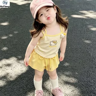 [ซี่] 70-130พร้อมสต็อกเด็กชุดลําลองเสื้อกั๊กสูทปลอมสองชิ้นแขวนกางเกงขาสั้นสองชิ้นชุดหญิงทารกแฟชั่นแขนกุดสูทแฟชั่นเสื้อผ้าเด็กอย่างรวดเ