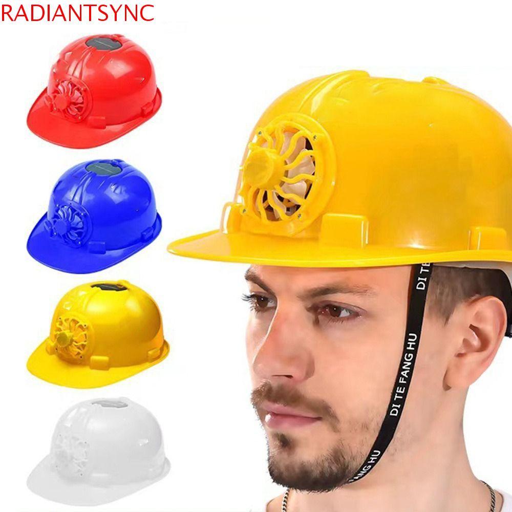 หมวกนิรภัยพัดลม RADIANTSYNC ปรับด้วยหมวกกันน็อคพัดลมระบายความร้อน, หมวกป้องกันครีมกันแดด ABS พลังงานแสงอาทิตย์ระบายอากาศ