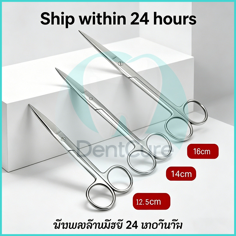 กรรไกรผ่าตัดสแตนเลส 12.5/14/16 ซม. ครบ 3 ขนาด ทั้งตรงและโค้ง ใช้ซ้ำได้ ฆ่าเชื้อด้วยระบบไอน้ำได้ เครื่องมือทันตกรรม
