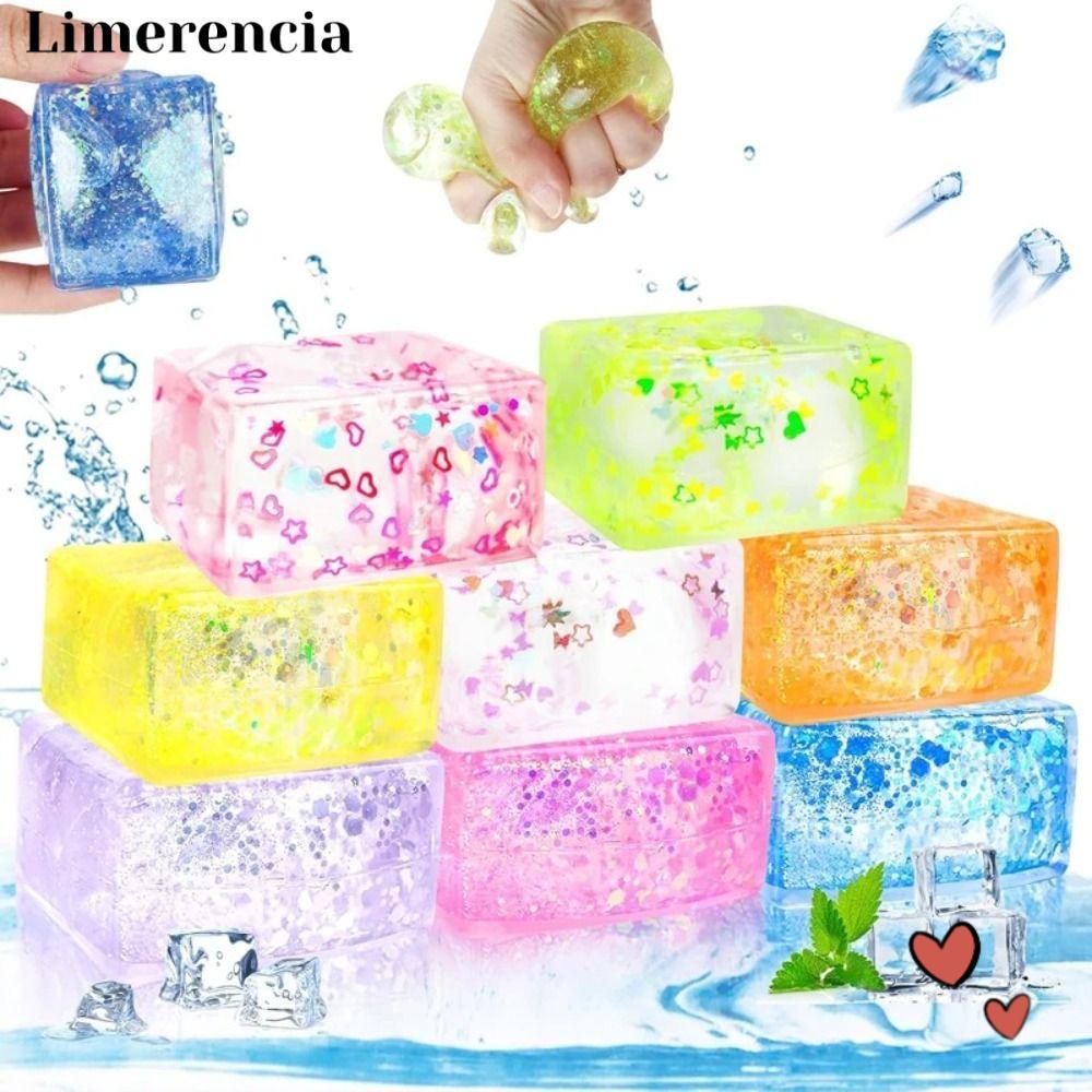 LIMERENCIA Glitter Squishy Cube, Slow Rise Malt Sugar Gel Ice Cube, Creative Decompression Soft Text