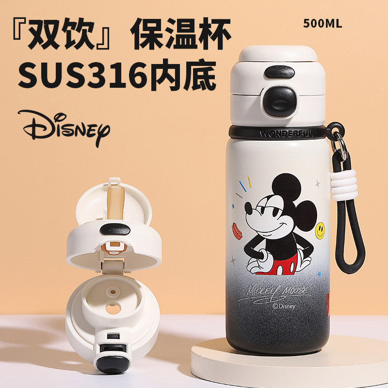 500มิลลิลิตรอัพเกรดซับดื่มคู่กระติกน้ําร้อนถ้วยที่มีฝาปิดขวดน้ําเด็กยาวนานฉนวนกันความร้อนป้องกันการรั่วถ้วยน้ําการ์ตูนของแท้