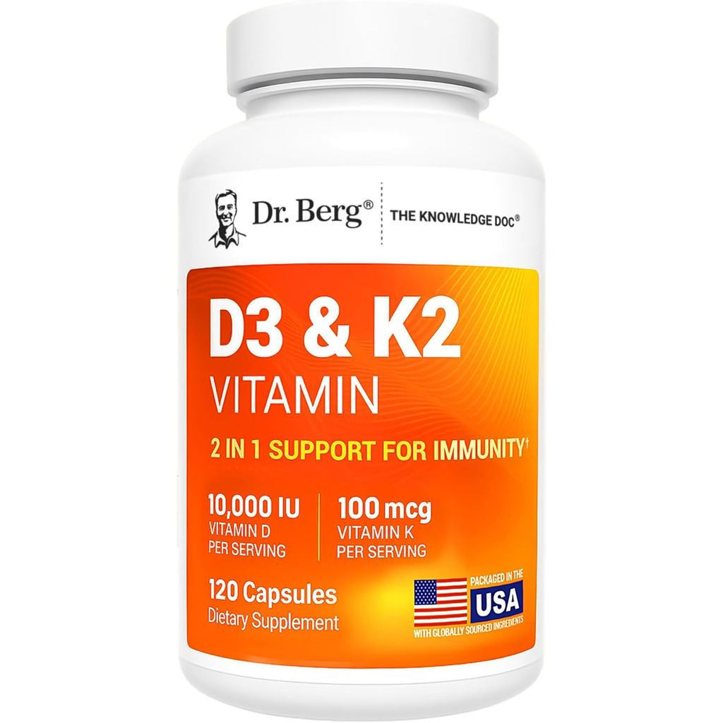 ดร. Berg ความแรงสูงสุด 7-in-1 วิตามิน D3 K2 10,000 IU | Naturally Derived D3 | 4X Lab-Tested & ตรวจส