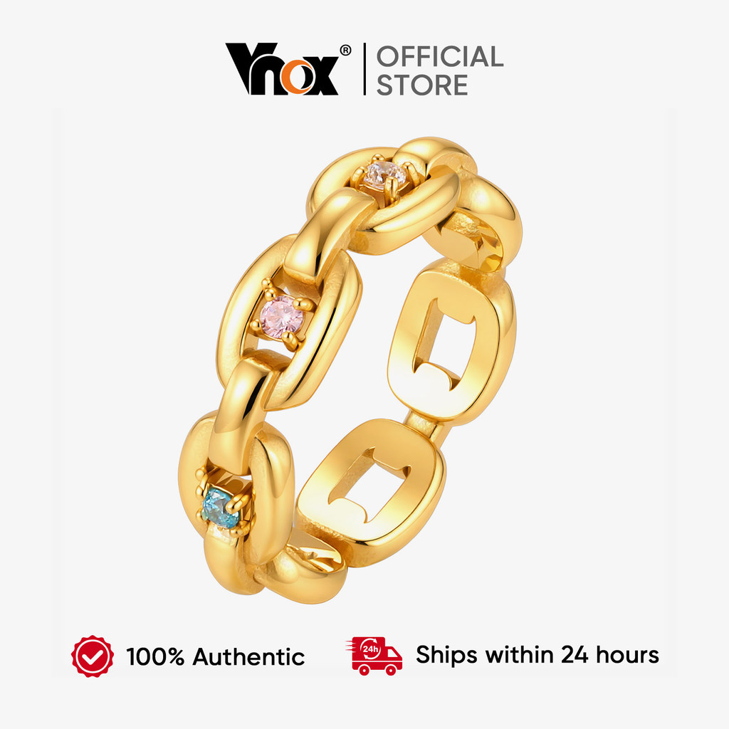 แหวนสแตนเลสชุบทอง Vnox สไตล์หลากหลายสี กันน้ำ ออกแบบพิเศษสำหรับผู้หญิง