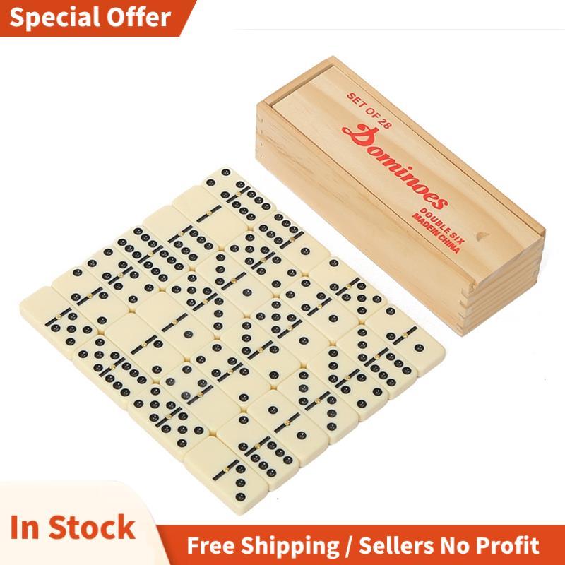 ชุดเกม Double 6 Dominos 2-4 ผู้เล่น 28 ชิ้น ชุดโดมิโนสําหรับผู้ใหญ่คลาสสิกพร้อมเคสไม้