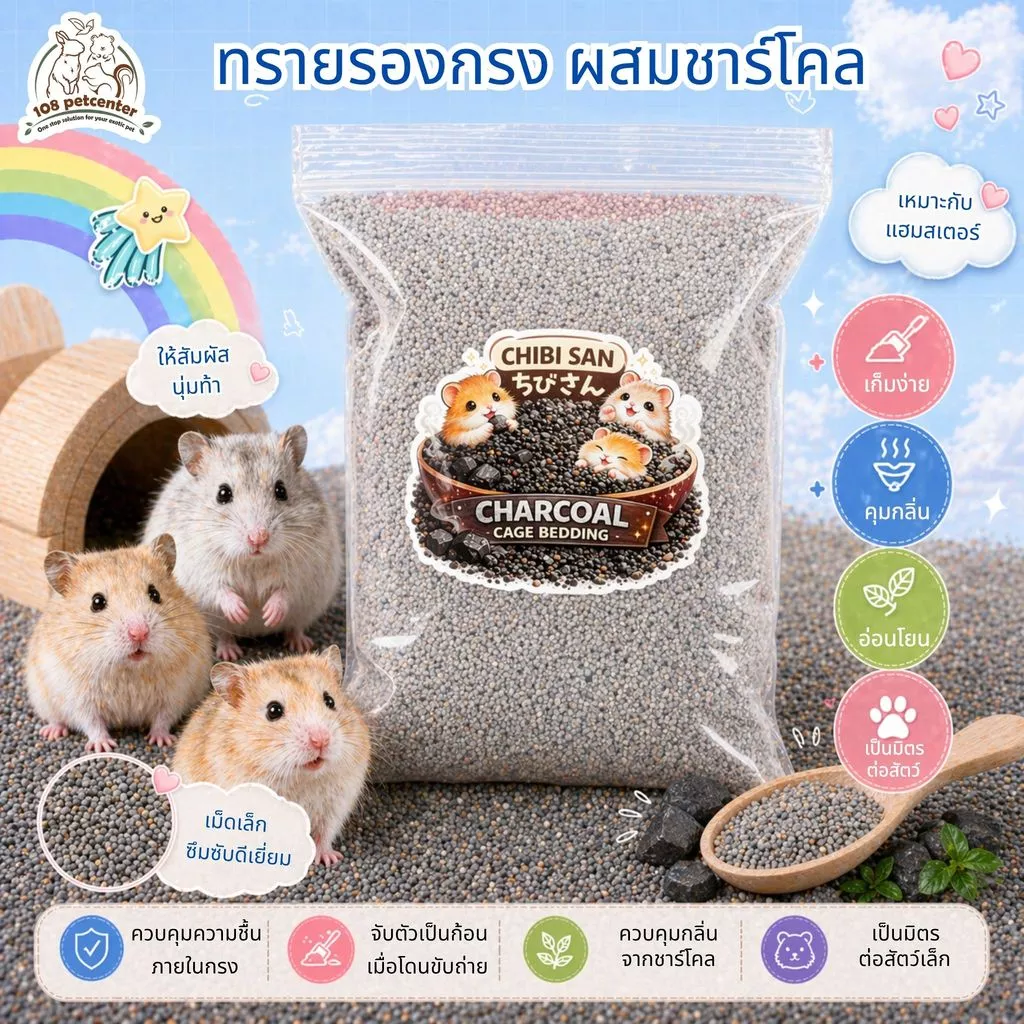 ทรายรองกรงแฮมสเตอร์ Chibi San ผสมชาร์โคล Hamster Cage Bedding สำหรับหนูแฮมสเตอร์