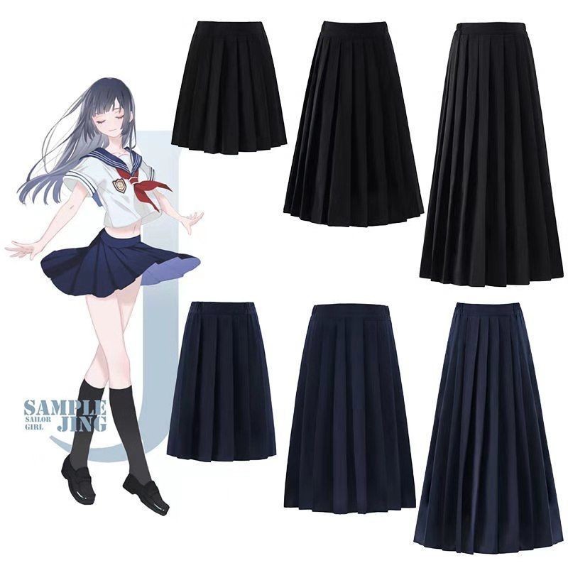 【jrmy008.th】 日系jk制服甜美裙百搭学院风班服黑色百褶短裙中长裙大码半身裙女Japanese JK Uniform Sweet Skirt Versatile College Style 