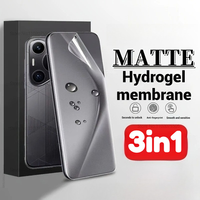 ป้องกันหน้าจอโทรศัพท์สําหรับ Huawei Mate 80 70 60 50 50E Pro Plus Max RS Matte Hydrogel ฟิล์ม + คาร์บอนไฟเบอร์กลับฟิล์มสําหรับ Huawei Mate 40 30 20 20X 10 9 Pro + Pro Frosted Soft Film