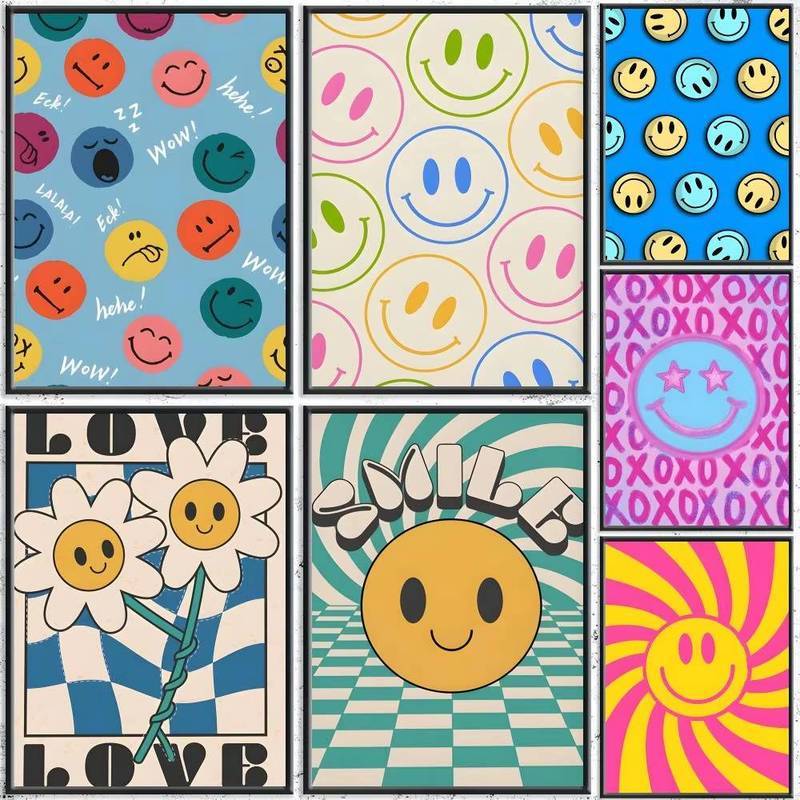Colorful Abstract Danish Smiley Calligraphy Oil Painting Canvas Painting Art Home Wall Decor Canvas 