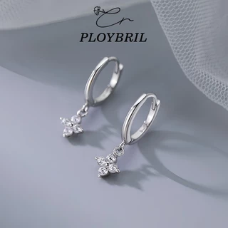 PLOYBRIL ต่างหูห่วงเงิน925 จี้โคลเวอร์เพชร🍀 วิ้งน่ารัก เก๋กรุบแบบติดแกรม E072