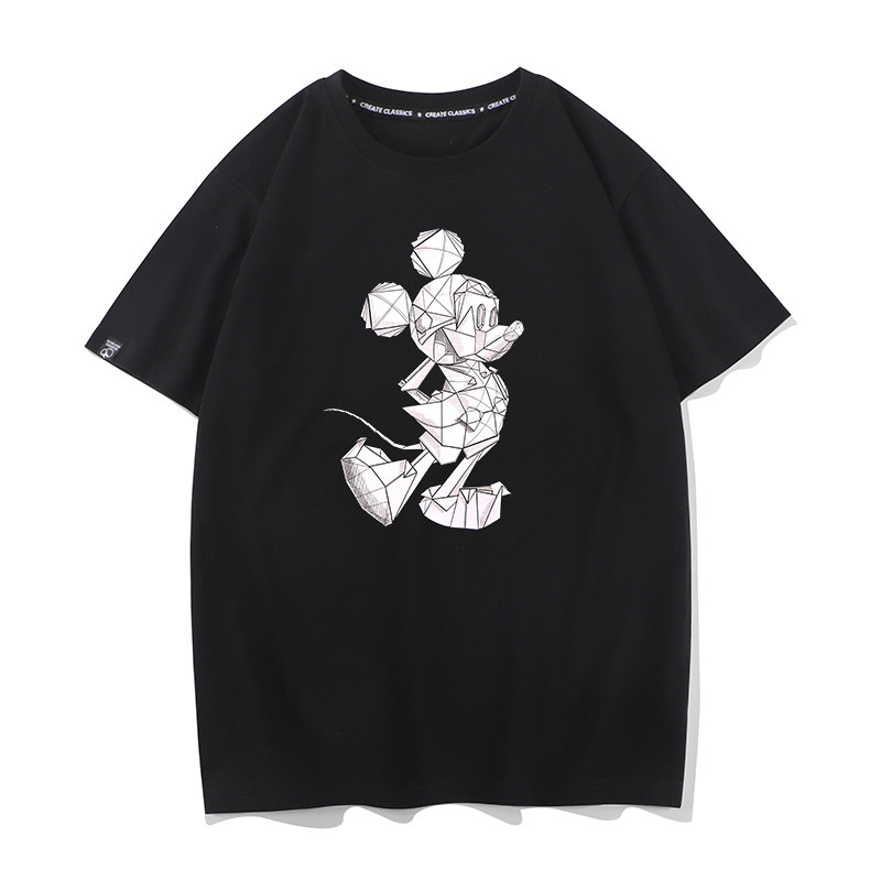 Xiuluo Origami Impression Mouse Youth Street Wear Classic Impression ฤดูร้อนผ้าฝ้ายแขนสั้นเสื้อยืดผู