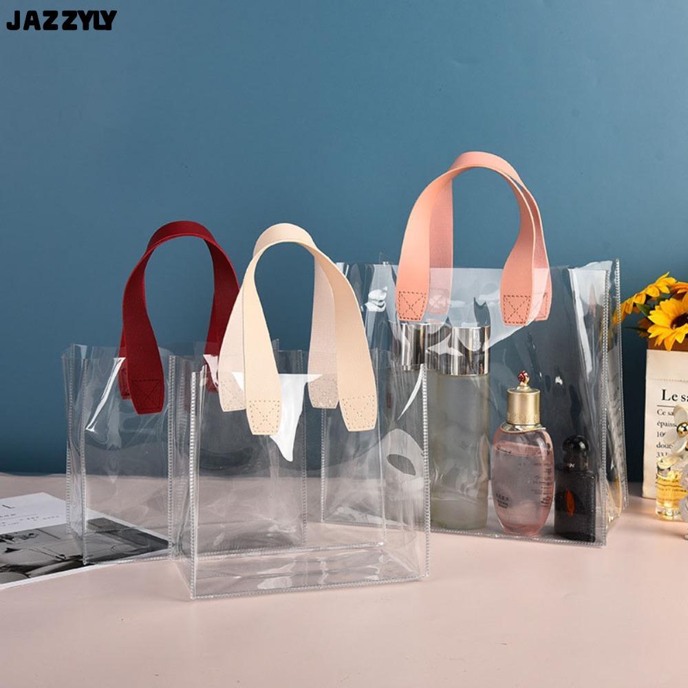 JAZZYLY กระเป๋าช้อปปิ้งแบบใส, กระเป๋าโท้ทแบบใส PVC, กระเป๋าเก็บของกันน้ําแบบด้ามจับ