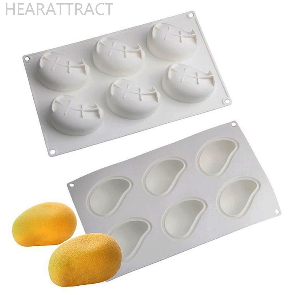 HEARATRACT 6 Cavity 3D Mango Shaped แม่พิมพ์เค้กซิลิโคน Non-stick แม่พิมพ์อบสําหรับ Pastry Mousse ขน