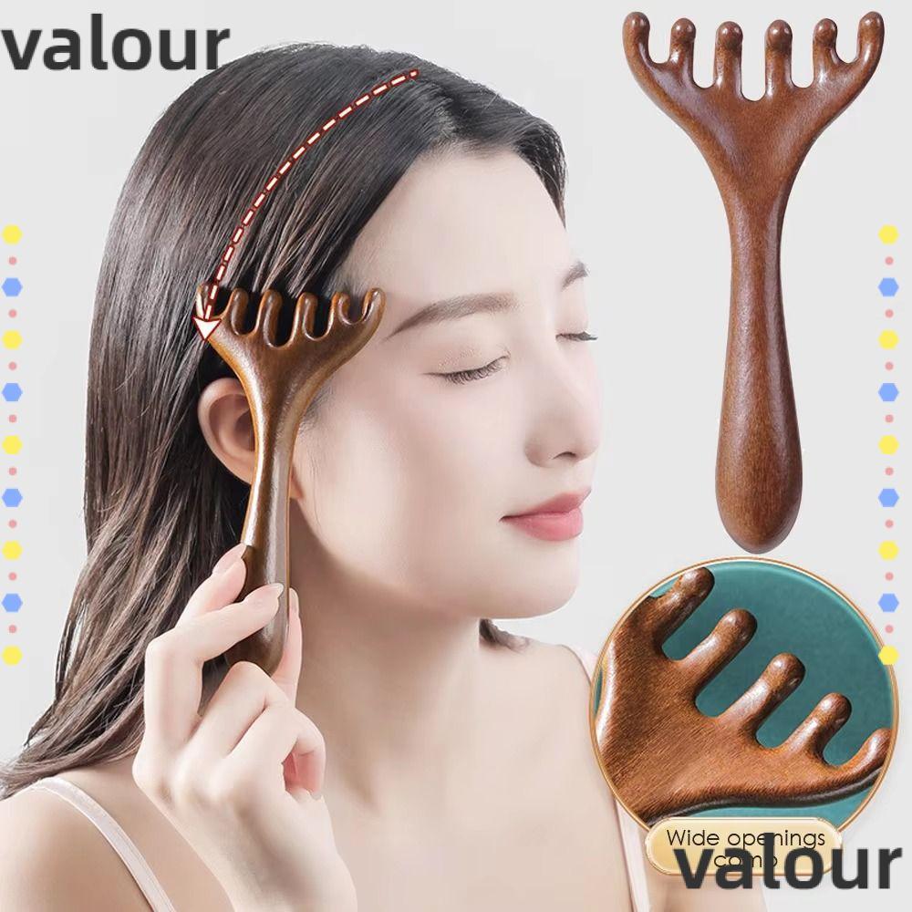 VALOUR หวีนวดหัว Meridian, หวีด้ามยาวป้องกันไฟฟ้าสถิตย์แบบใช้มือถือ, เครื่องขูดหลังฟันกว้างหกกรงเล็บสําหรับส่งเสริมการไหลเวียนโลหิต