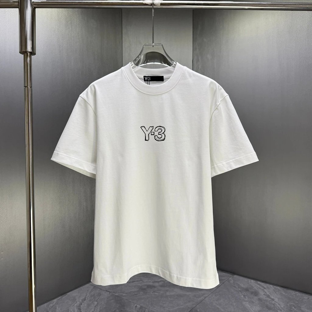 ย-3 เสื้อยืดแขนสั้นโลโก้สามมิติสีขาวสีดํา | Yoji Yamamoto สไตล์ Minimalist Basic สไตล์