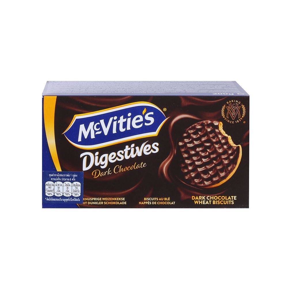 แมคไวตีสไดเจสทีฟบิสกิตดาร์กช็อกโกแลต200ก MCVITIES DIGESTIVES DARK CHOCOLATE 200G