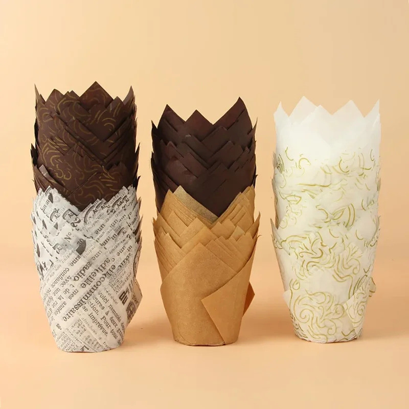 NEW 50pcs Tulip Muffin Cupcake Paper Cups Oilproof Cupcakes Liner Baking Muffin Box Cup Cake Decorat