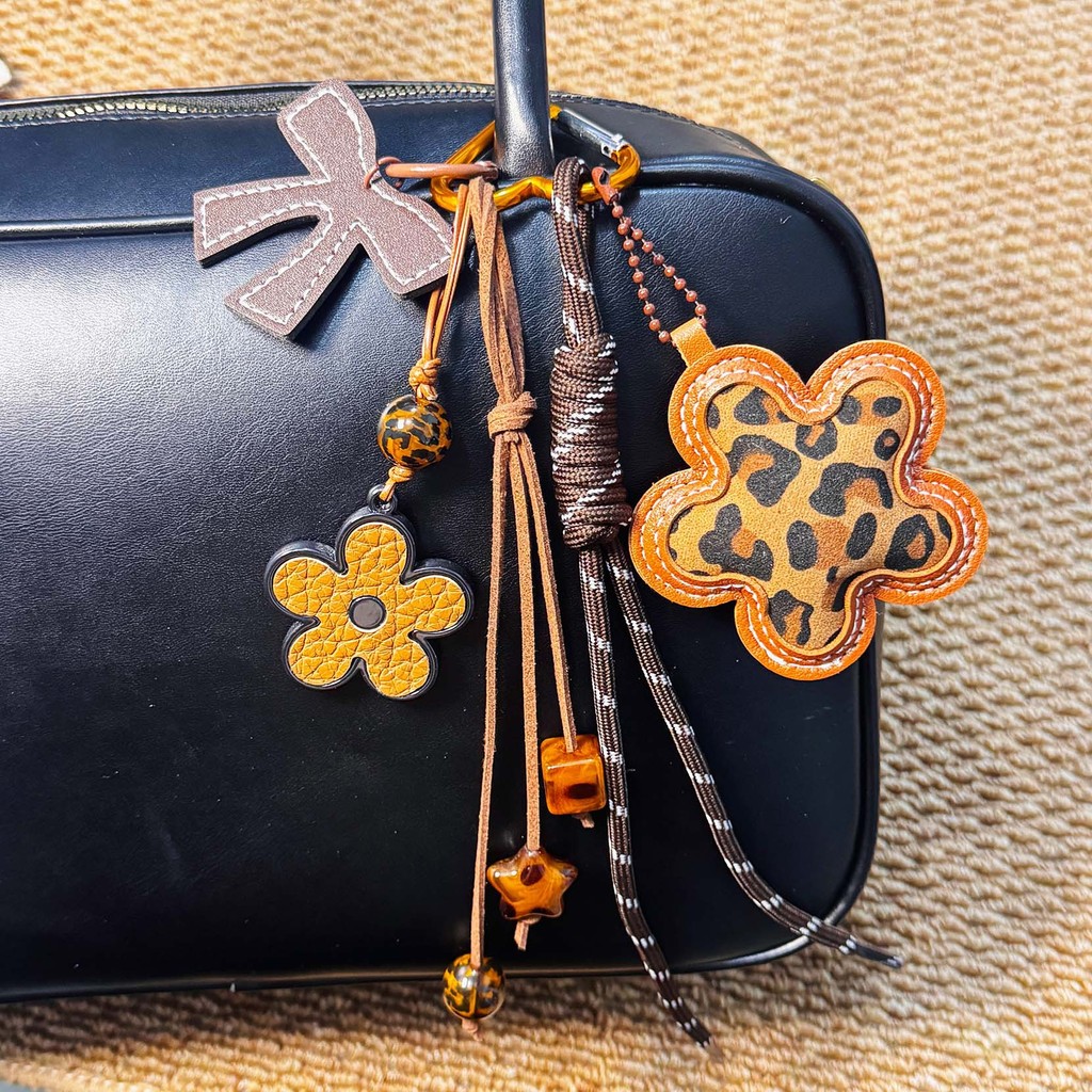 Miu Leopard Print Pu Starfish Bow Pendant Accessories Ins Style Five-Pointed Star Braid Rope Bag Pen