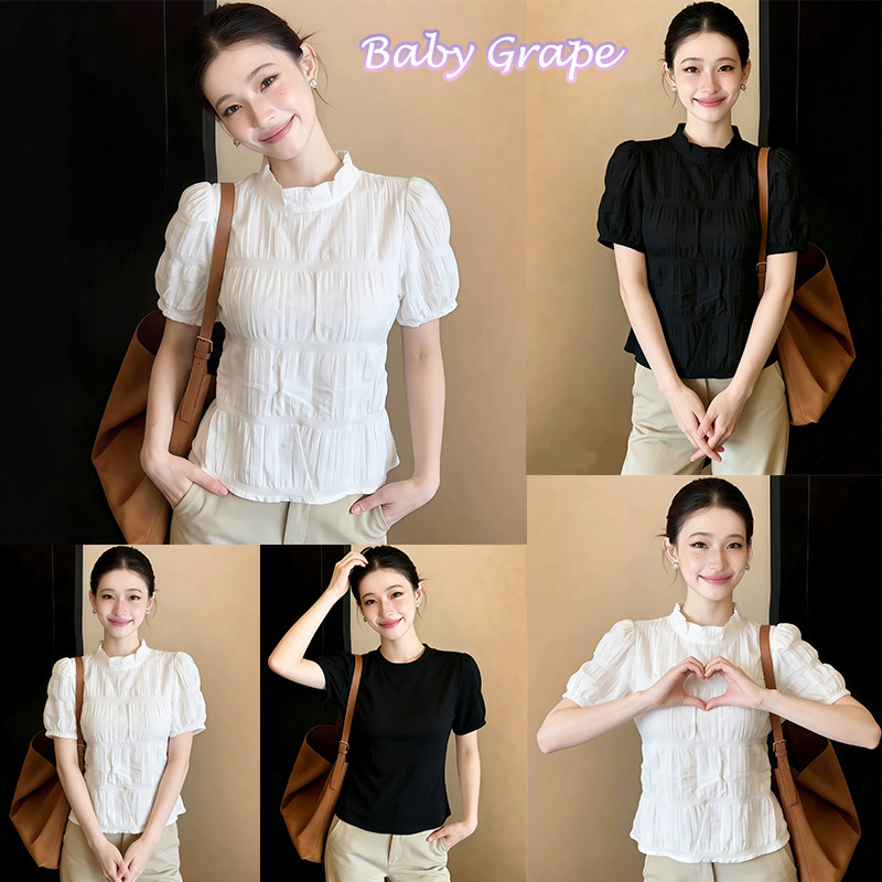 Babyเสื้อเชิ้ตแขนพองจีบสไตล์เกาหลีสุดเก๋จากดดเด่นด้วยคอสูงและดีไซน์เอวเข้ารูปเหมาะสำหรับใส่ทั้งฤดูร้อนและฤดูหนาวน#W695