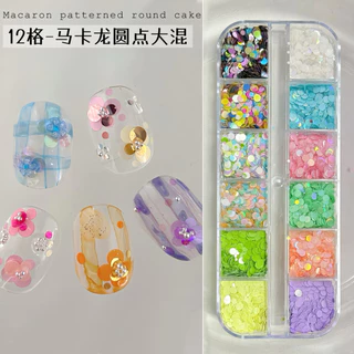 12 กริดชนิดบรรจุกล่อง Cross-Border แต่งเล็บ Sequined เครื่องประดับ Macaron Symphony เลเซอร์เล็บ diy Patchwork ตกแต่งเล็บ