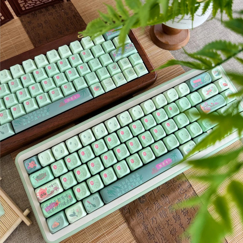 ปุ่มกดชา 138 คีย์ PBT Cherry Fd ชาจีน Rhyme ปุ่มกดสีเขียว L-Shaped Back Key 2.25 U/2U Alice Layout K