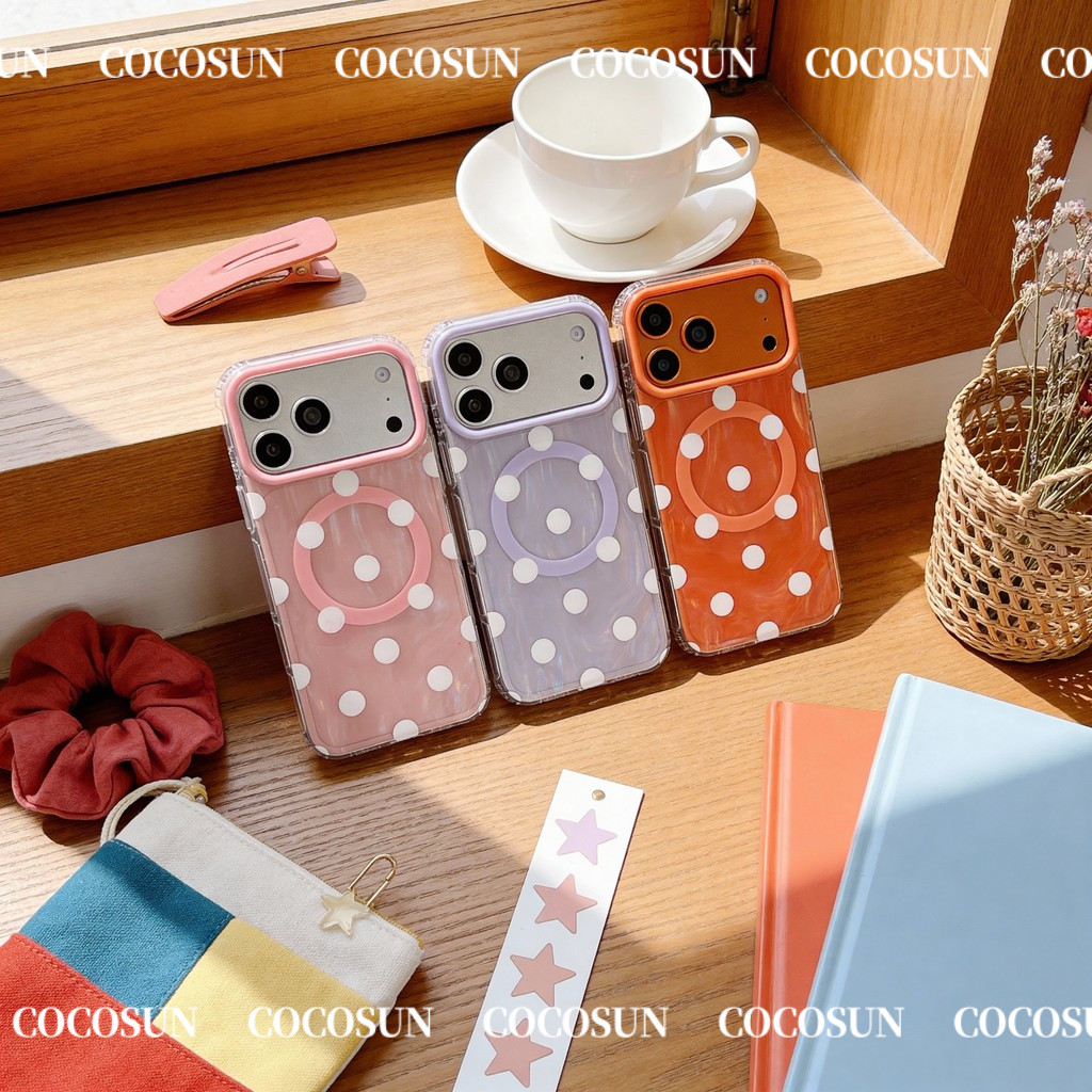 เคสโทรศัพท์ไอโฟน สไตล์สาวหวาน สีพาสเทล ลายจุดโพลก้า เคสป้องกันโทรศัพท์ สำหรับ 17 Pro max 16 15 14
