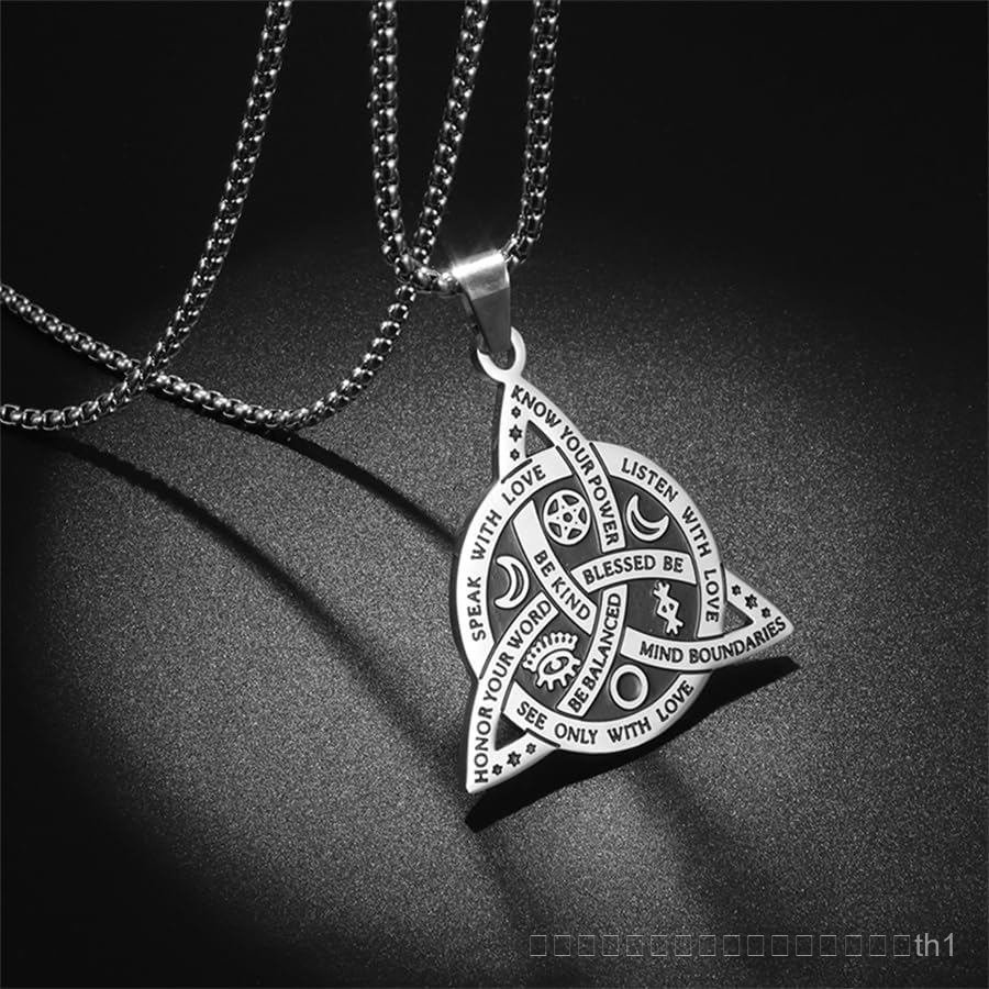 Retro Three-in-One Nordic Rune Celtic Knot สร้อยคอผู้ชายสแตนเลสจี้ Valcnut Pagan แม่มด Celtic Knot ผ