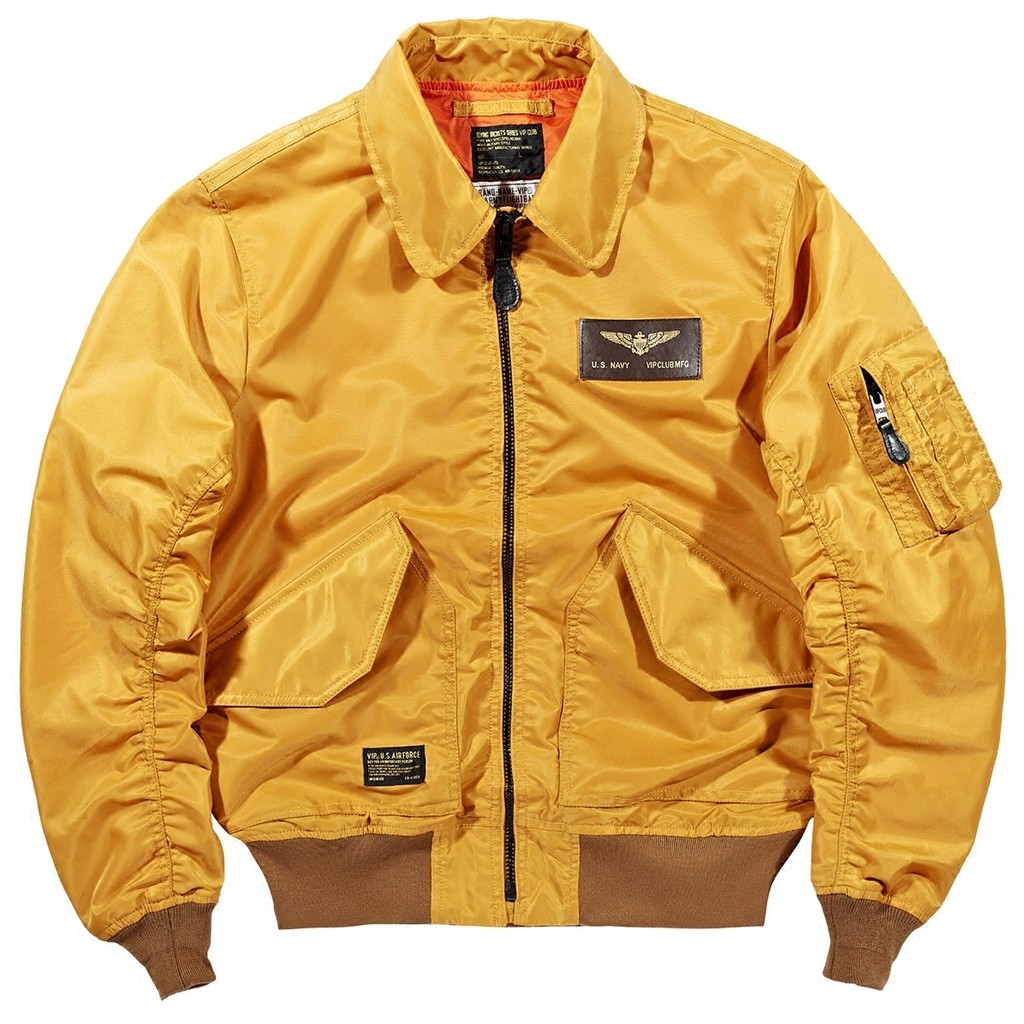 VIP Retro Bomber Jacket ชายหนุ่มสไตล์อเมริกันขนาดใหญ่หลวมLapel Bomber Jacket Overalls Jacket Street 