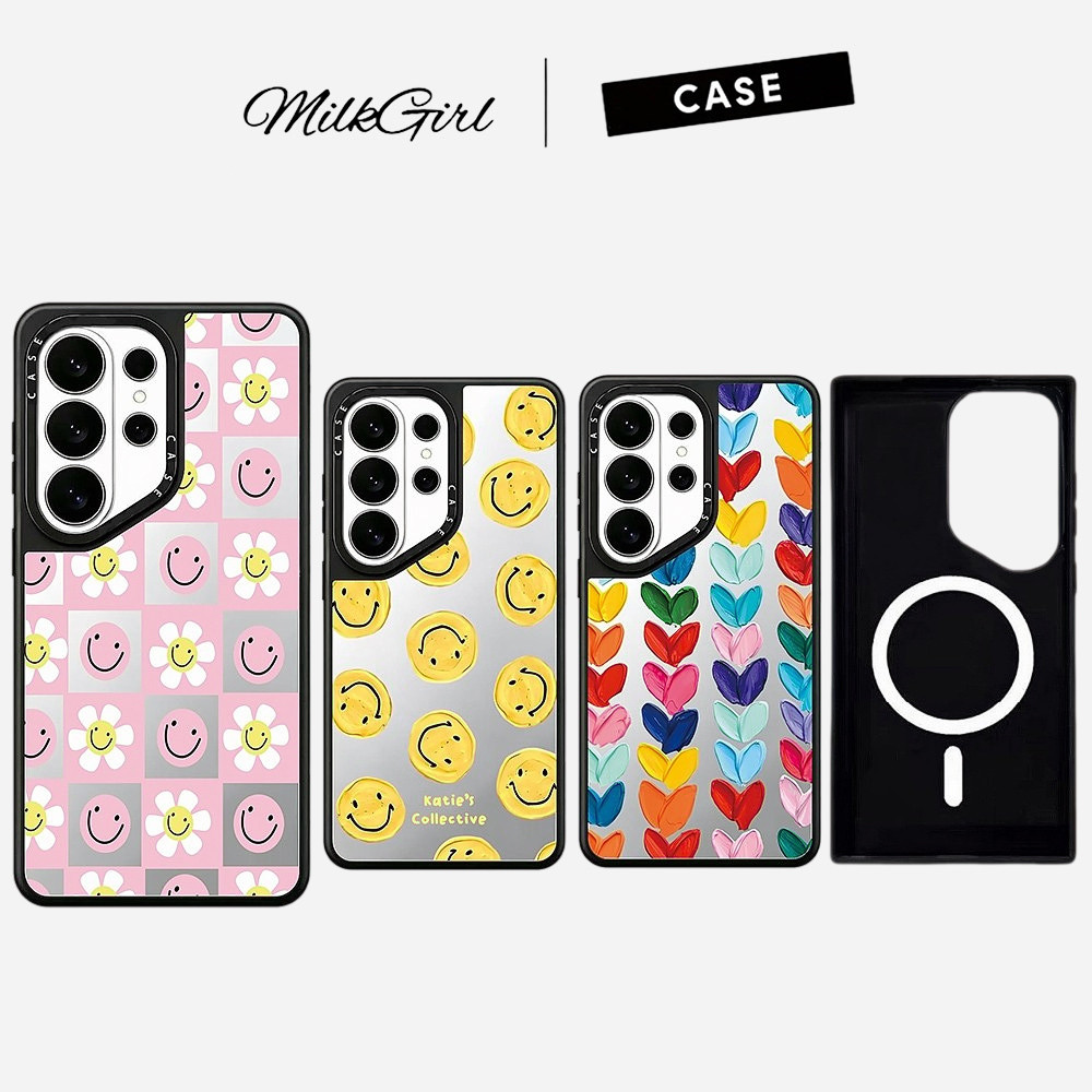 แม่เหล็กยิ้มตารางกระจก Hard Phone Case For Samsung Galaxy S26 25 24 23 UItra S26 25 24 Plus กันกระแทกป้องกันปลอก
