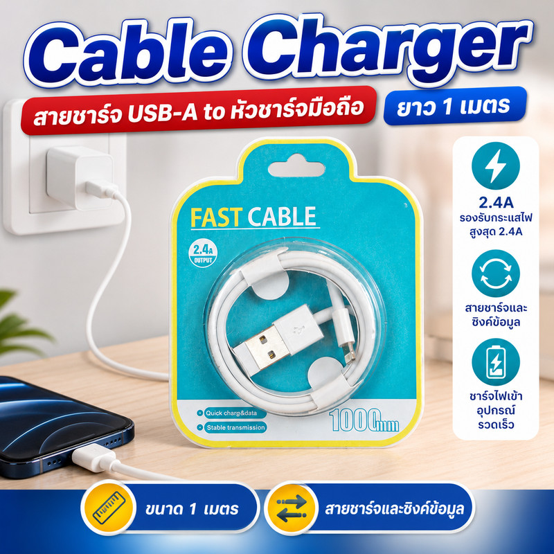 Ivon Cable Charger สายชาร์จ USB-A to Li ยาว 1 เมตร_