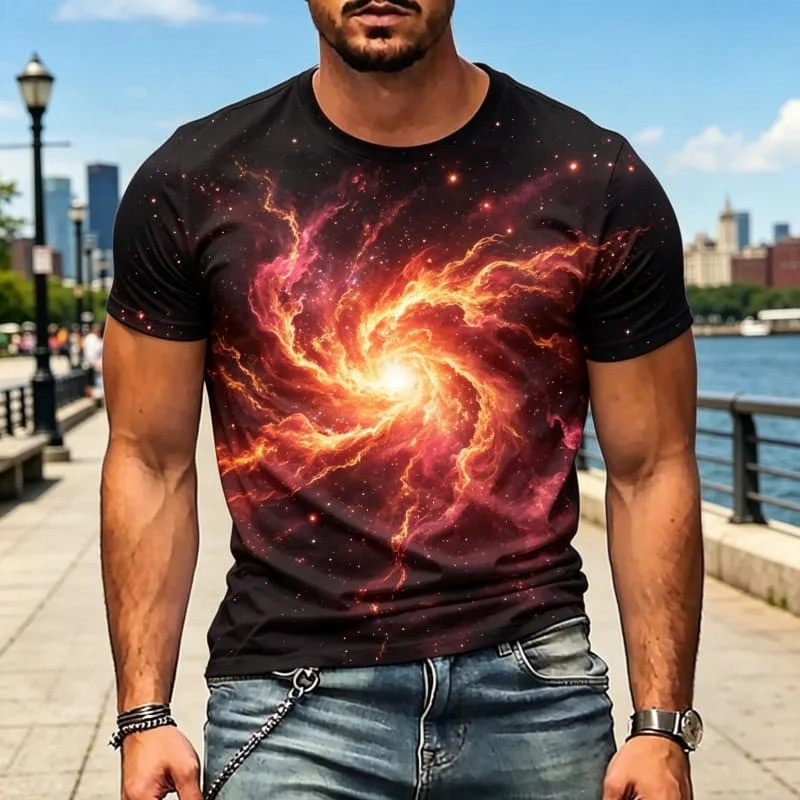 ผู้ชาย Cosmic Galaxy และ Nebula พิมพ์เสื้อยืดลําลอง, แขนสั้นคอลูกเรือเสื้อสําหรับคนรักอวกาศและ Sci-F