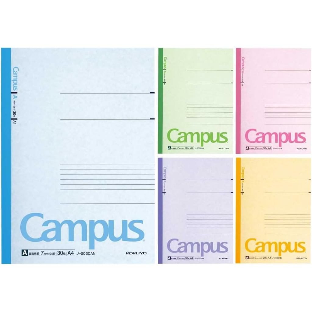 Kokuyo Campus Notebook A4 5-Color Pack - A罫 30 Sheets
