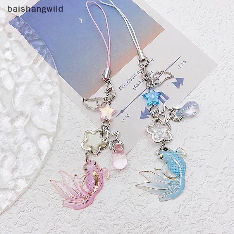 Bwth Y2K Goldfish Phone Chain Star Beaded Fish Phone Straps Charm พวงกุญแจสําหรับสาวของขวัญ Jelly