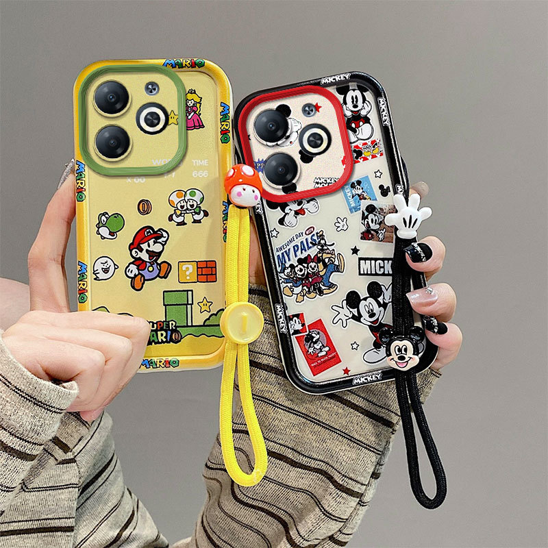 เคสสําหรับ INFINIX SMART8 / SMART8 HD / SPARK 20 / POP8 เกมย้อนยุคและเมาส์คลาสสิกเคสโทรศัพท์การ์ตูนพร้อมสายรัด 3D ตกแต่งซิลิโคนอ่อนนุ่มกันกระแทกพร้อมเชือกเส้นเล็กมือ