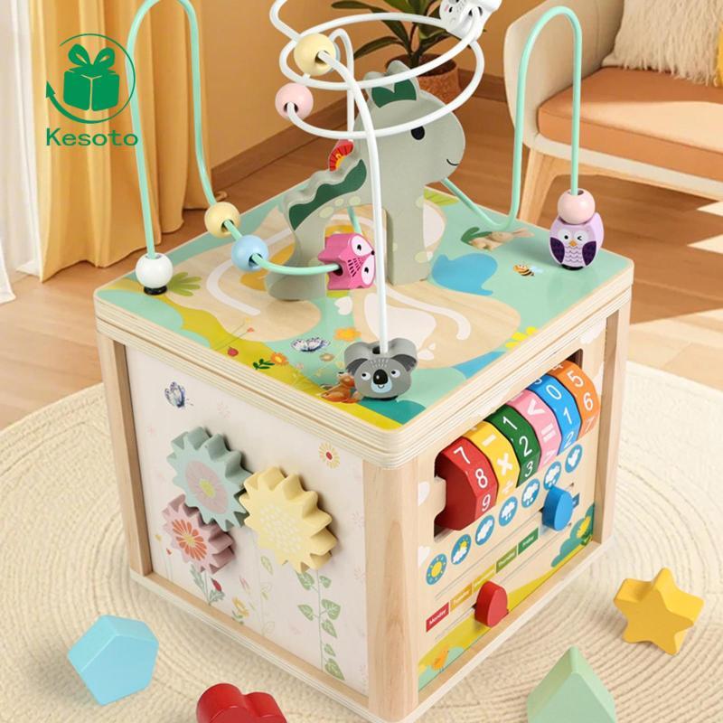 [Ehoyoxa] กิจกรรมไม้ Cube Shape Matching Blocks เล่นกิจกรรมสําหรับเด็ก Cube พร้อมสไลเดอร์