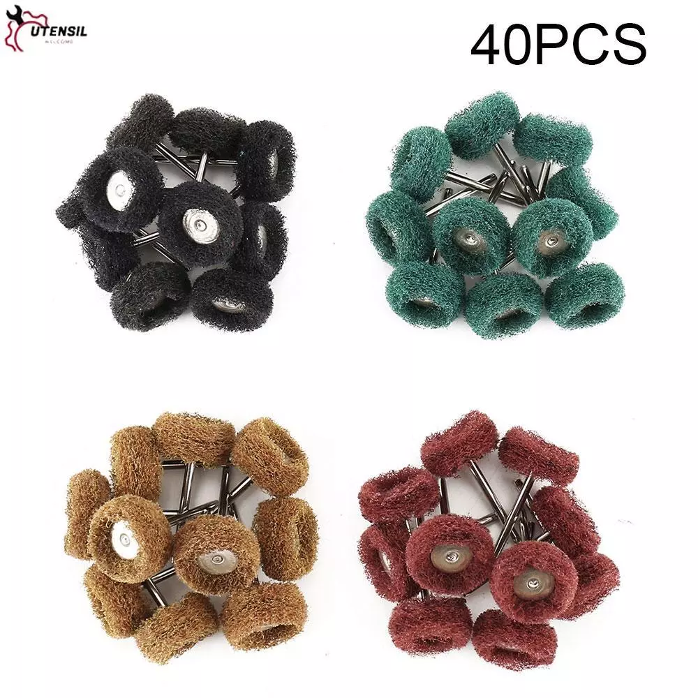 40 ชิ้นล้อขัด ลูกสก๊อตไบร์ท ลบรอยลึก แกนดอก ลูกผ้าขัดมีแกน ล้อผ้าขัด (3X25)120/180/320/400 Grit