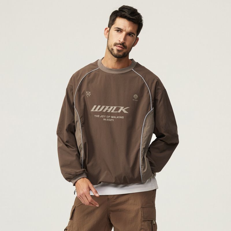 [ขายร้อน 57] Outdoor Mountain Series เสื้อยืดตัวอักษรแขนยาวผู้ชาย Street Wear หล่อหลวมรอบคอผู้ชายปีน
