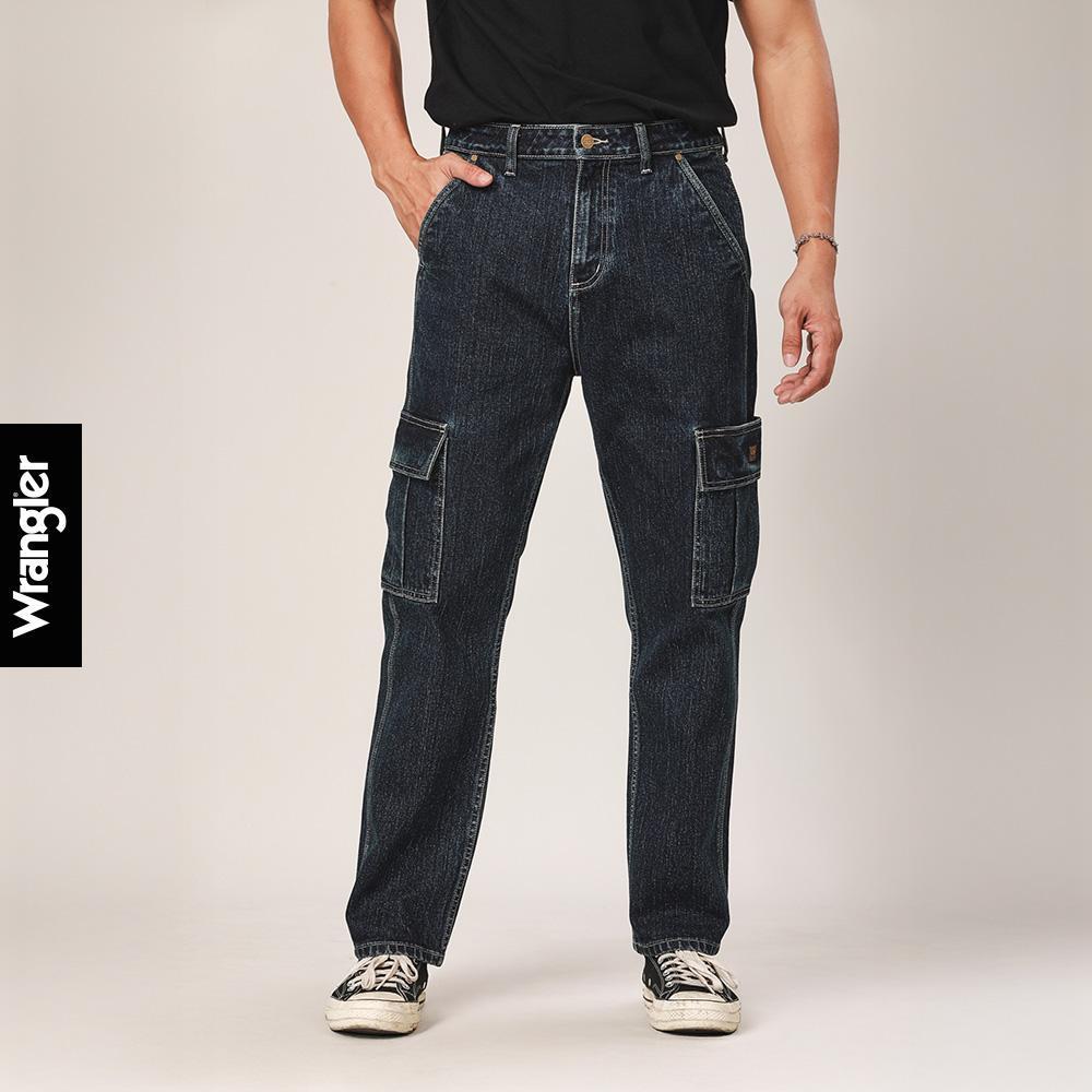 WRANGLER กางเกงยีนส์ผู้ชาย คอลเลคชั่น Biker Look เอวกลาง ทรงกระบอก รุ่น WR F425MFRON28 สียีนส์กลาง
