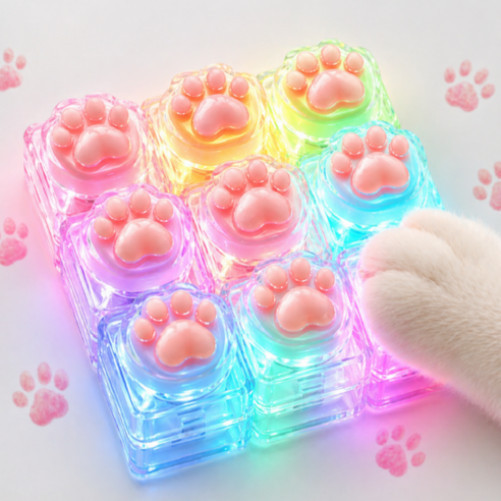 LED Cat Paw Keycap Keyboard Clicker Keychain, 1 Piece, Transparent 9-hole