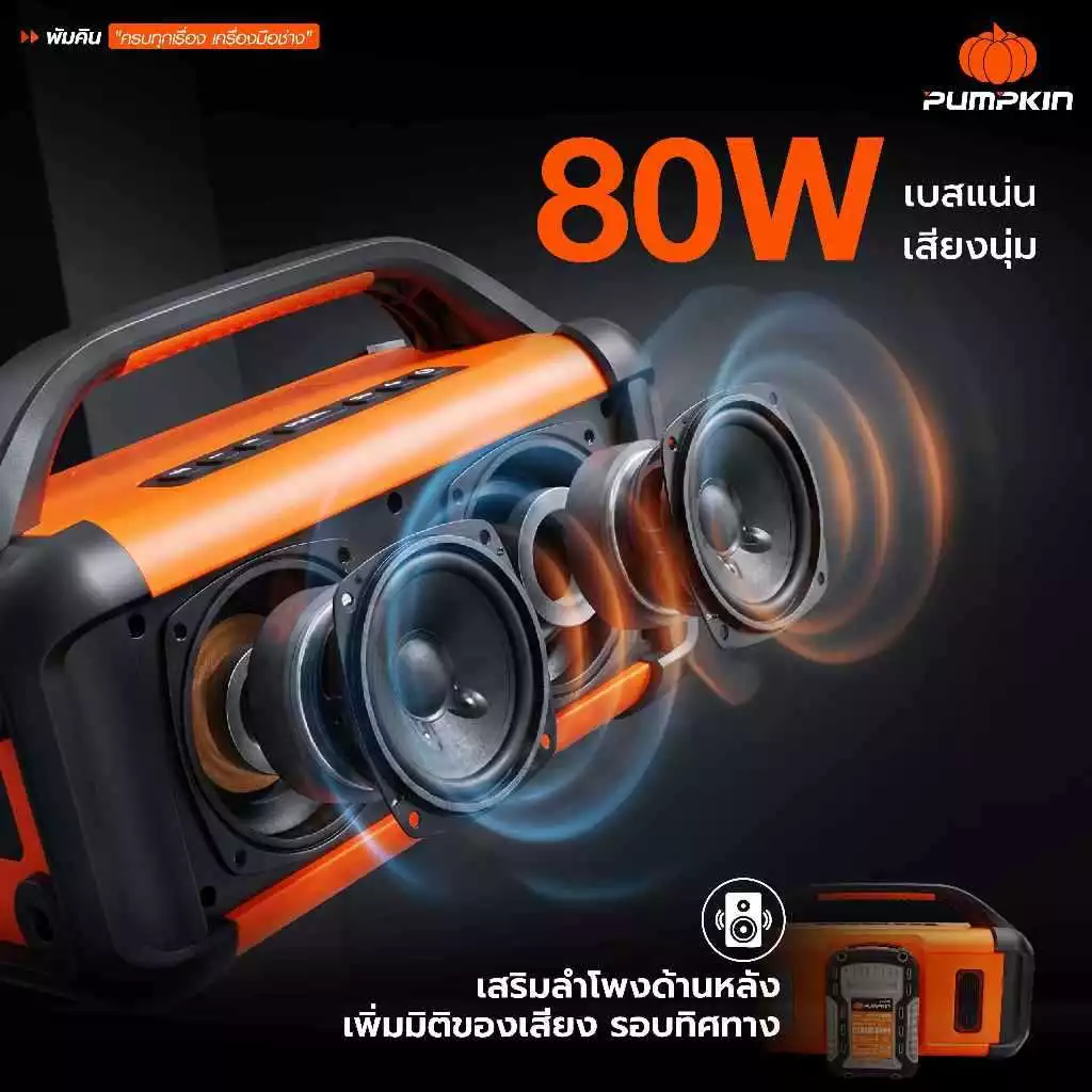 PUMPKIN ไม่มีแบตในชุด ลำโพงบลูทูธไร้สาย รุ่น INF-80SB 50489 20V แบบลำโพง 2 ตัว ใช้งานนานถึง 30 ชม. เบสแน่น เสียงนุ่ม thumbnail 3