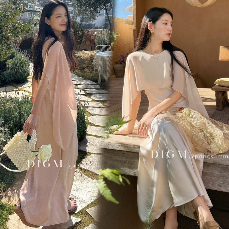 Dahong  99411 พร้อมส่ง เดรสยาว เดรสซาติน  เรียบหรู  satin dress สีพื้น