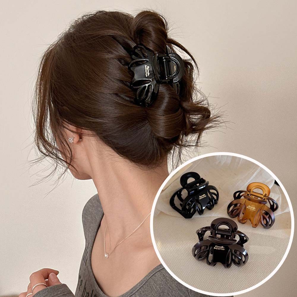 Retro Coffee Octopus Hair Claw คลิปฉลามขนาดกลางสาว Half Up เครื่องประดับผมเจ้าหญิง
