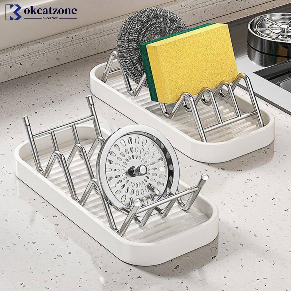 OKCATZONE สแตนเลสหยัก Draining Rack สองด้านใช้จานสบู่ห้องครัวห้องน้ํา Rack อุปกรณ์ D6M6