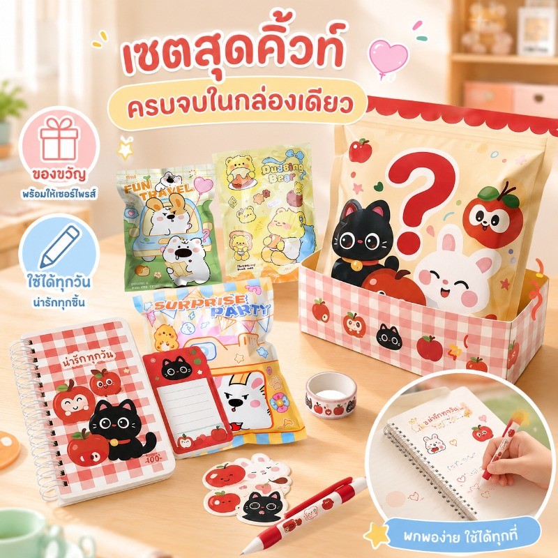 กระเป๋าใส่เครื่องเขียนแบบสุ่ม กล่องสุ่มเครื่องเขียน บรรจุภัณฑ์น่ารัก ของขวัญเปิดภาคเรียน