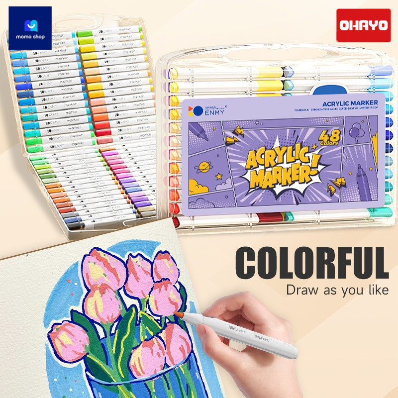 【Ohayo ของแท้】เครื่องหมาย ปากกาอะคริลิค 12/24/36/48สี Acrylicmarker penสามารถเขียนบนแก้ว พลาสติก ปาก