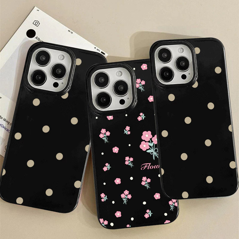 เคสไอโฟน 16 17 สำหรับ iPhone 11 13 15 12 14 Pro Max 7 16 14 15 8 Plus X XR XS Max 15 Pro เคสผิวมันลายจุดน่ารักเรียบง่าย