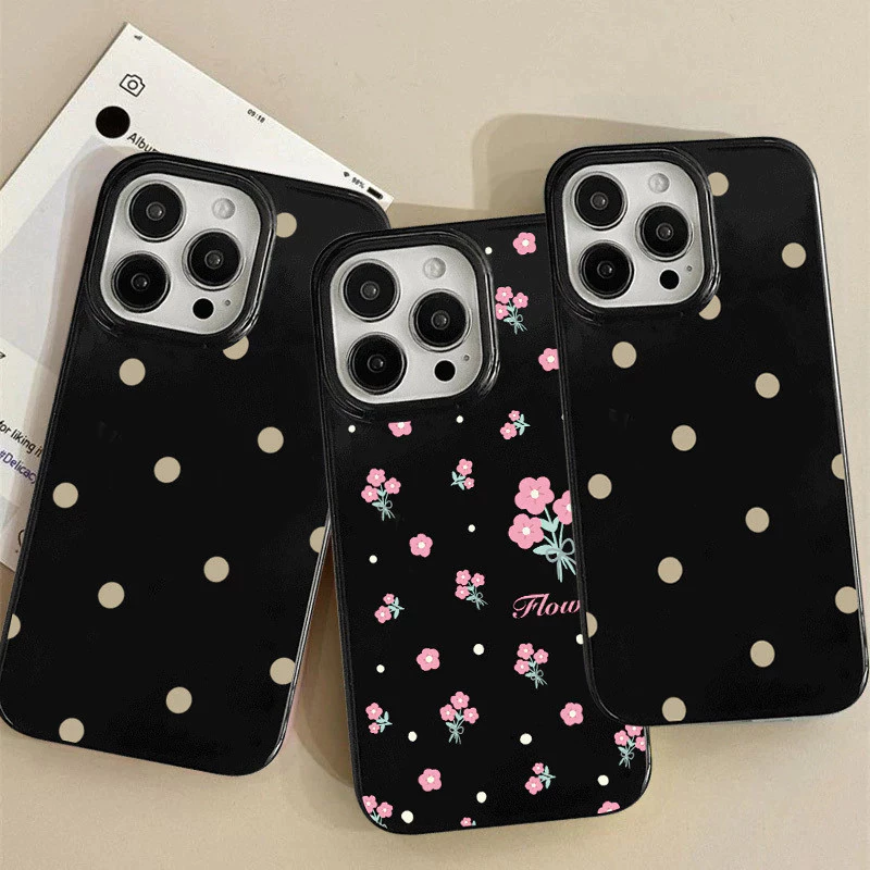 เคสไอโฟน 16 17 สำหรับ iPhone 11 13 15 12 14 Pro Max 7 16 14 15 8 Plus X XR XS Max 15 Pro เคสผิวมันลายจุดน่ารักเรียบง่าย