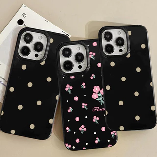 เคสไอโฟน 16 17 สำหรับ iPhone 11 13 15 12 14 Pro Max 7 16 14 15 8 Plus X XR XS Max 15 Pro เคสผิวมันลายจุดน่ารักเรียบง่าย