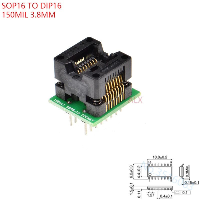 Soic16 Soic 16 Sop16 To Dip16 โปรแกรมเมอร์อะแดปเตอร์ซ็อกเก็ตความกว้าง 3.8 มม.150mil Ic Socket Converter ชิปทดสอบ